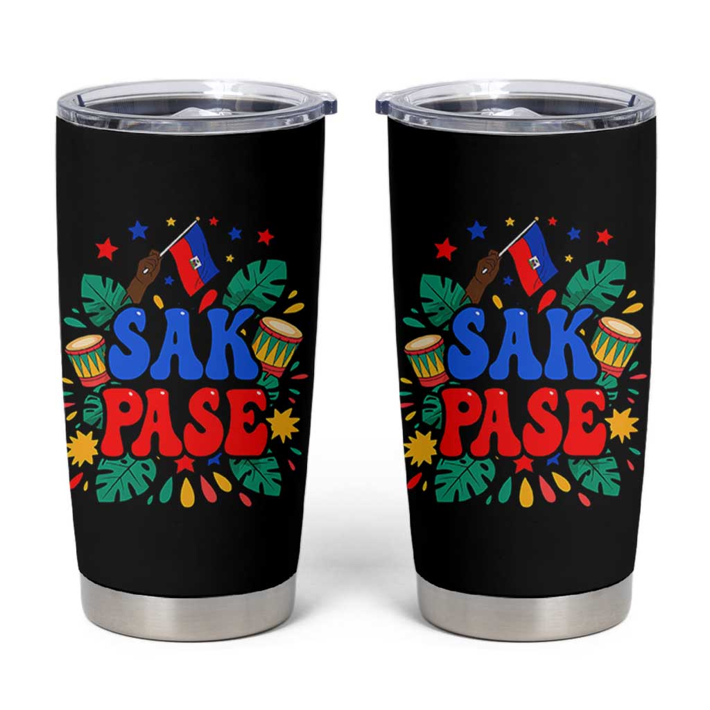 Sak Pase Colorful Festive Haitian Drums Tropical Graphic Tumbler Cup Haiti Heritage Pride