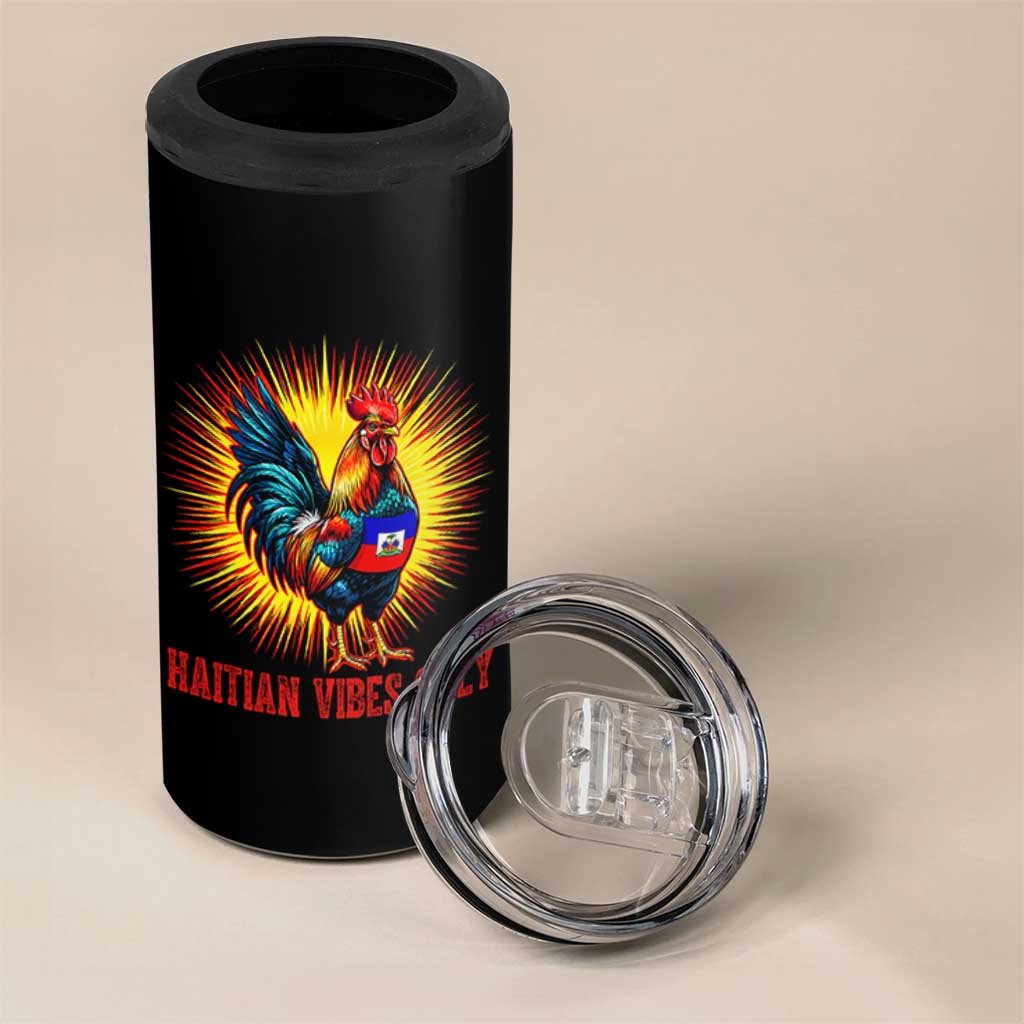 Proud Haitian Rooster Flag 4 in 1 Can Cooler Tumbler Majestic National Symbol Haiti Heritage Pride