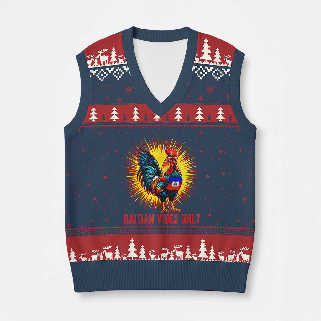 Proud Haitian Rooster Flag V-Neck Knit Sweater Vest Majestic National Symbol Haiti Heritage Pride