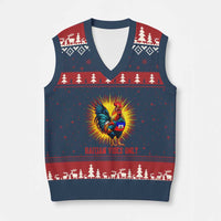Proud Haitian Rooster Flag V-Neck Knit Sweater Vest Majestic National Symbol Haiti Heritage Pride