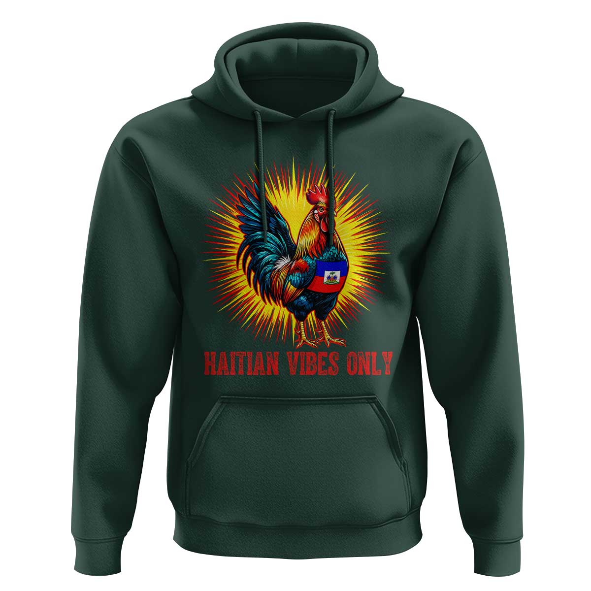 Proud Haitian Rooster Flag Hoodie Majestic National Symbol Haiti Heritage Pride
