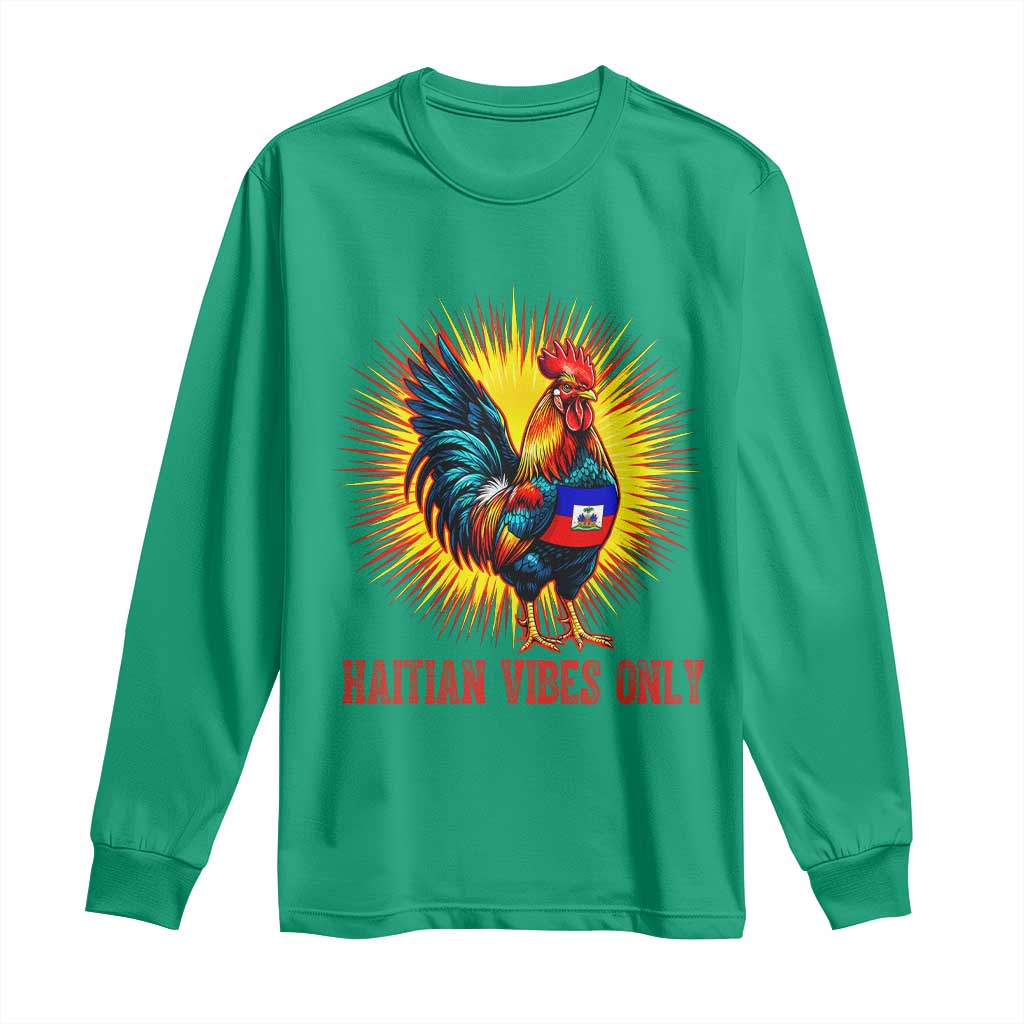 Proud Haitian Rooster Flag Long Sleeve Shirt Majestic National Symbol Haiti Heritage Pride