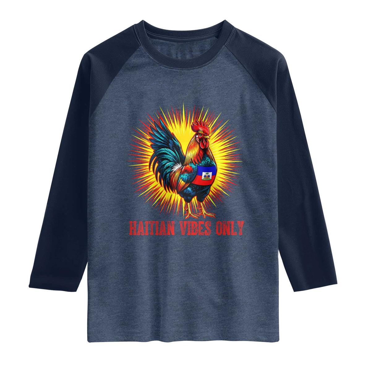 Proud Haitian Rooster Flag Raglan Shirt Majestic National Symbol Haiti Heritage Pride