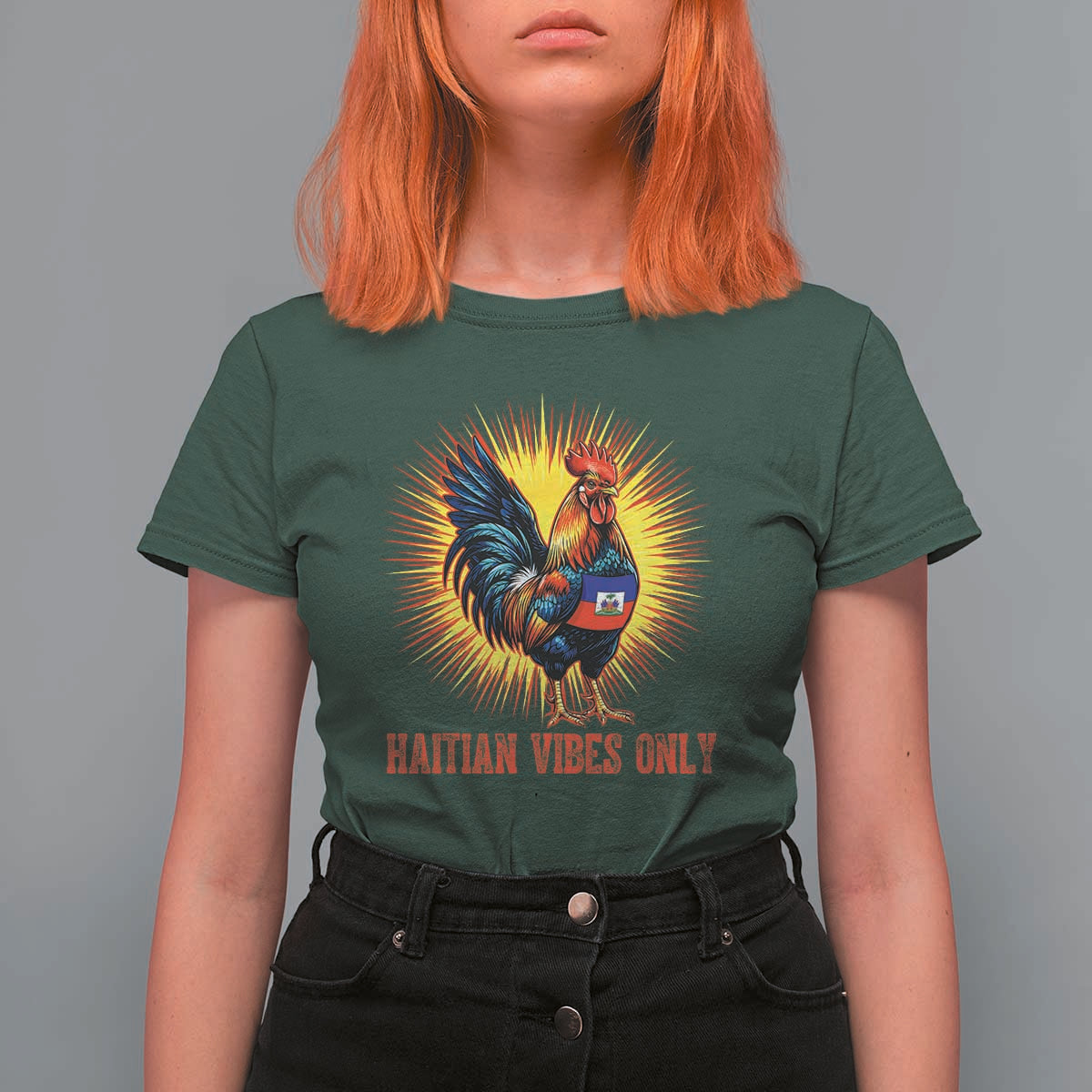 Proud Haitian Rooster Flag T Shirt For Women Majestic National Symbol Haiti Heritage Pride