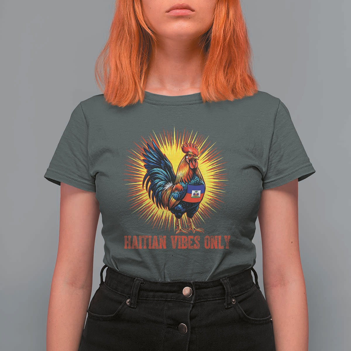Proud Haitian Rooster Flag T Shirt For Women Majestic National Symbol Haiti Heritage Pride