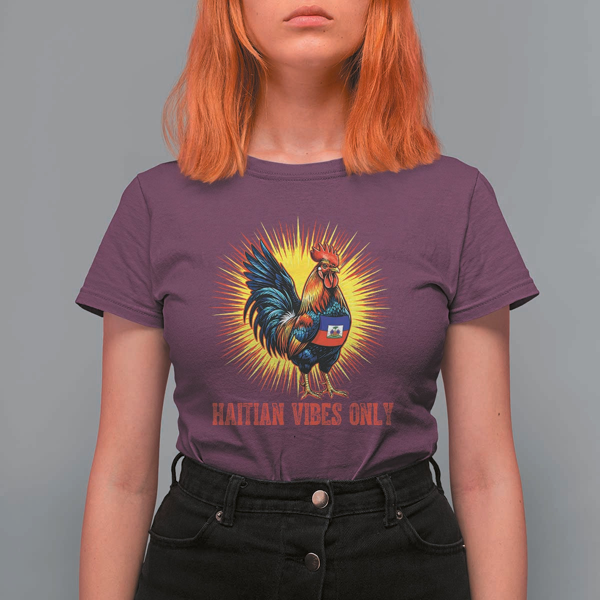 Proud Haitian Rooster Flag T Shirt For Women Majestic National Symbol Haiti Heritage Pride