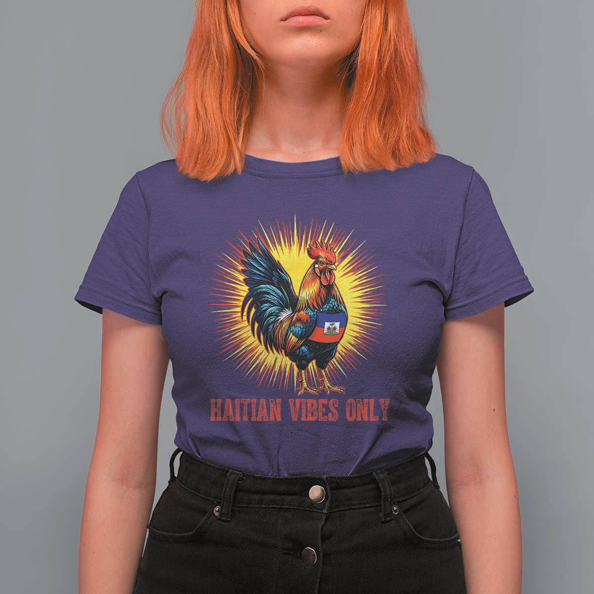 Proud Haitian Rooster Flag T Shirt For Women Majestic National Symbol Haiti Heritage Pride
