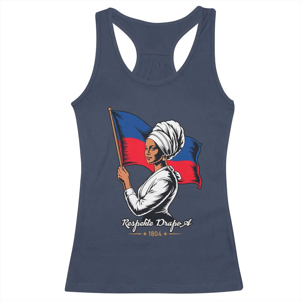 Respekte Drapo A 1804 Haitian Independence Day Racerback Tank Top Proud Haitian Woman Flag Heritage