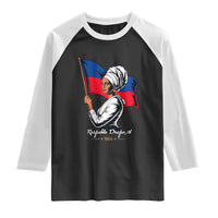 Respekte Drapo A 1804 Haitian Independence Day Raglan Shirt Proud Haitian Woman Flag Heritage