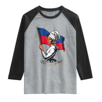 Respekte Drapo A 1804 Haitian Independence Day Raglan Shirt Proud Haitian Woman Flag Heritage