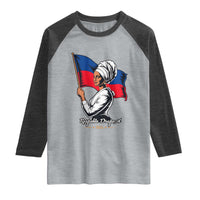 Respekte Drapo A 1804 Haitian Independence Day Raglan Shirt Proud Haitian Woman Flag Heritage