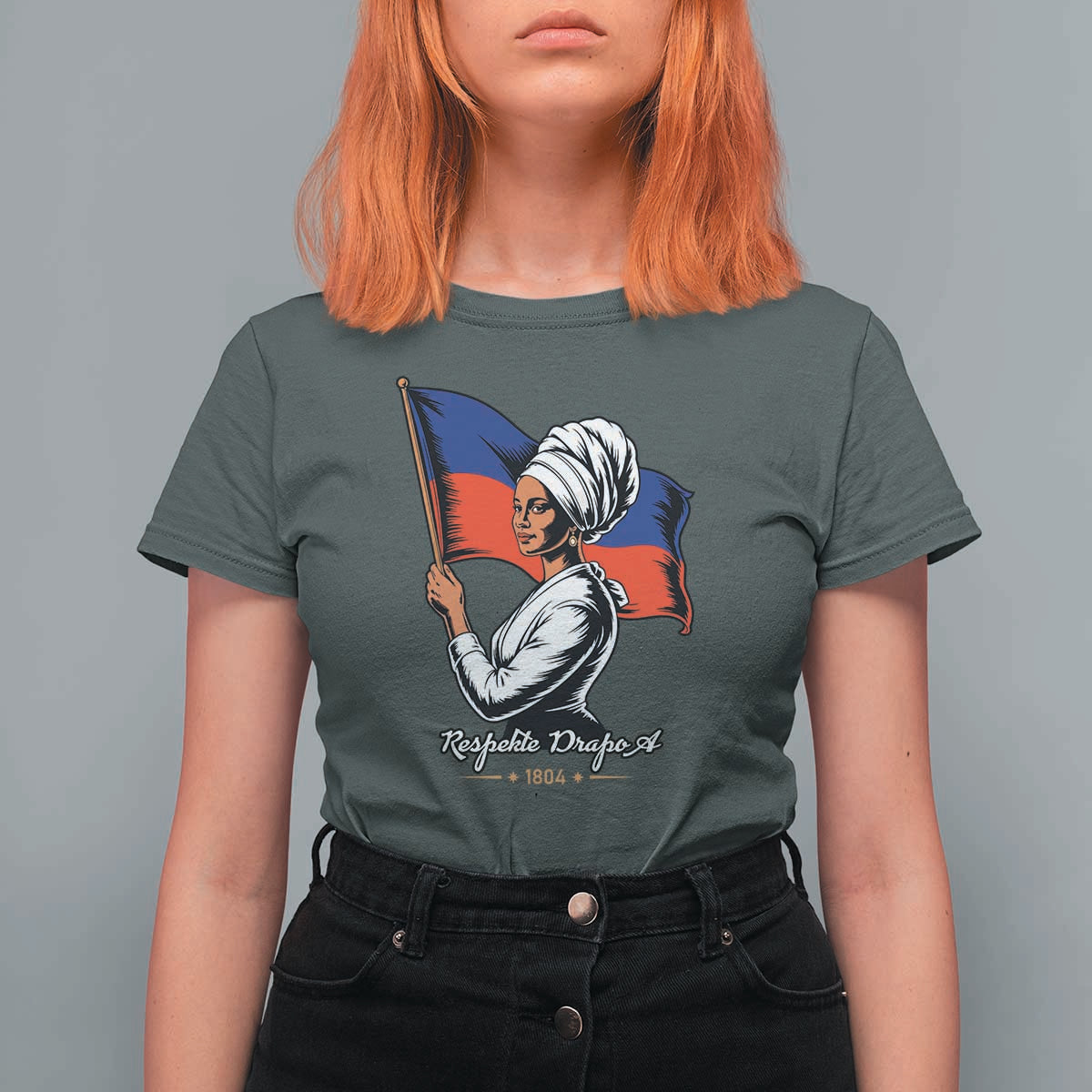 Respekte Drapo A 1804 Haitian Independence Day T Shirt For Women Proud Haitian Woman Flag Heritage