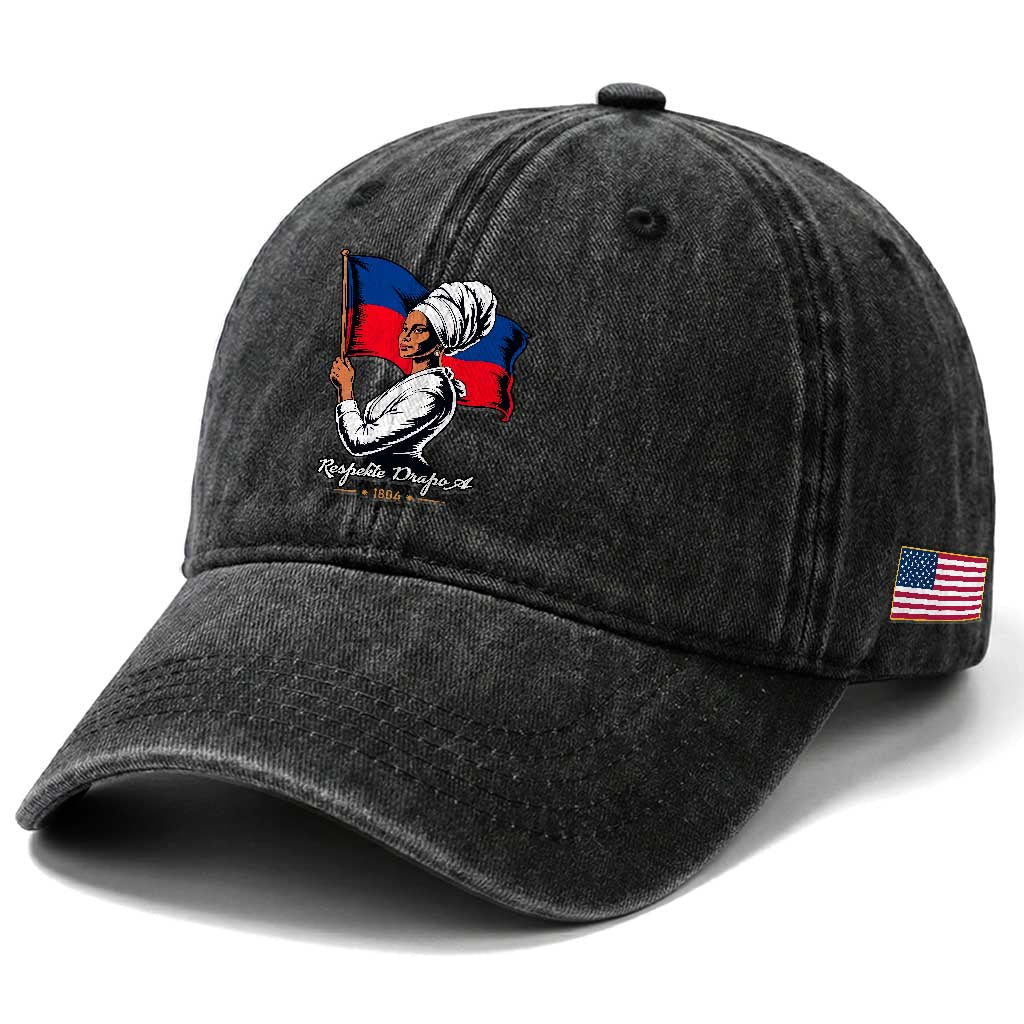 Respekte Drapo A 1804 Haitian Independence Day Washed Cotton Baseball Cap Proud Haitian Woman Flag Heritage