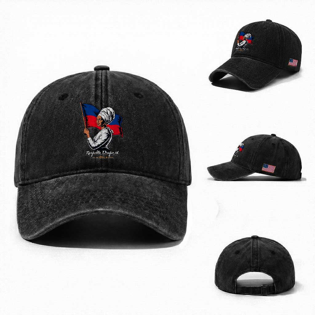 Respekte Drapo A 1804 Haitian Independence Day Washed Cotton Baseball Cap Proud Haitian Woman Flag Heritage