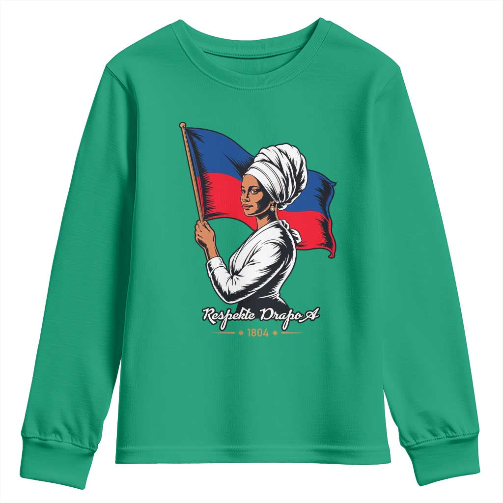 Respekte Drapo A 1804 Haitian Independence Day Youth Sweatshirt Proud Haitian Woman Flag Heritage