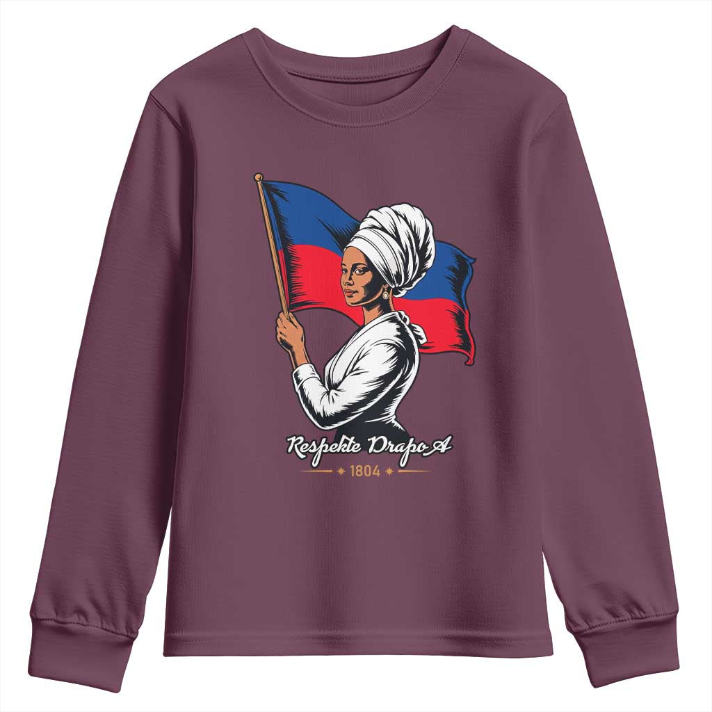 Respekte Drapo A 1804 Haitian Independence Day Youth Sweatshirt Proud Haitian Woman Flag Heritage