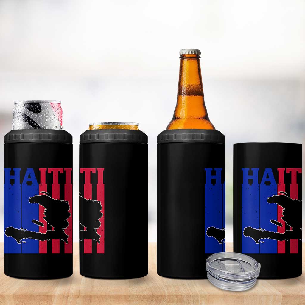 Vintage Retro Map of Haiti 4 in 1 Can Cooler Tumbler Haitian Heritage Pride Travel Souvenir