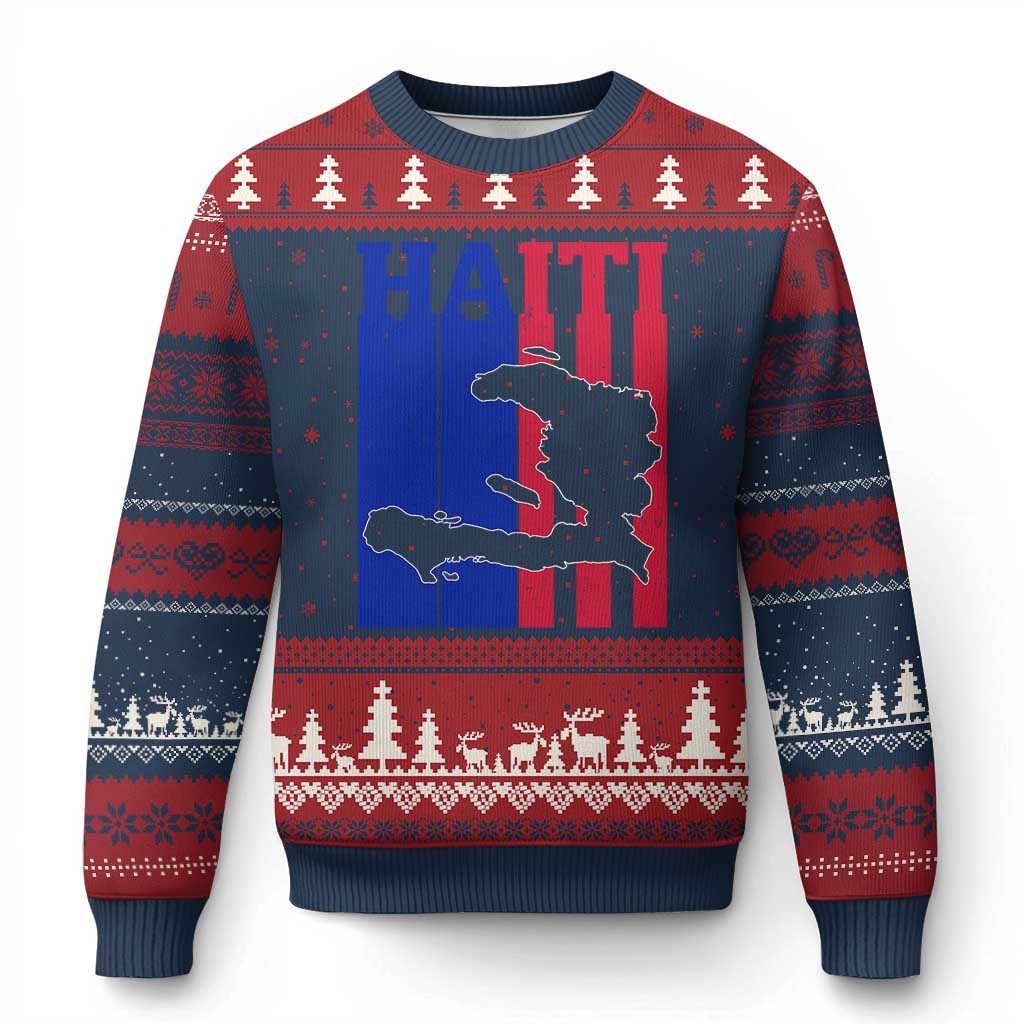 Vintage Retro Map of Haiti Ugly Christmas Sweater Haitian Heritage Pride Travel Souvenir