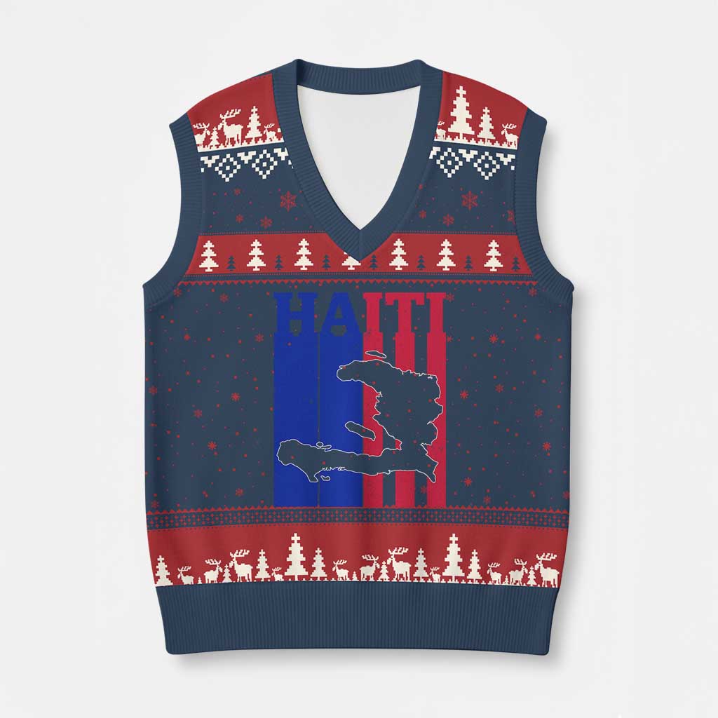 Vintage Retro Map of Haiti V-Neck Knit Sweater Vest Haitian Heritage Pride Travel Souvenir