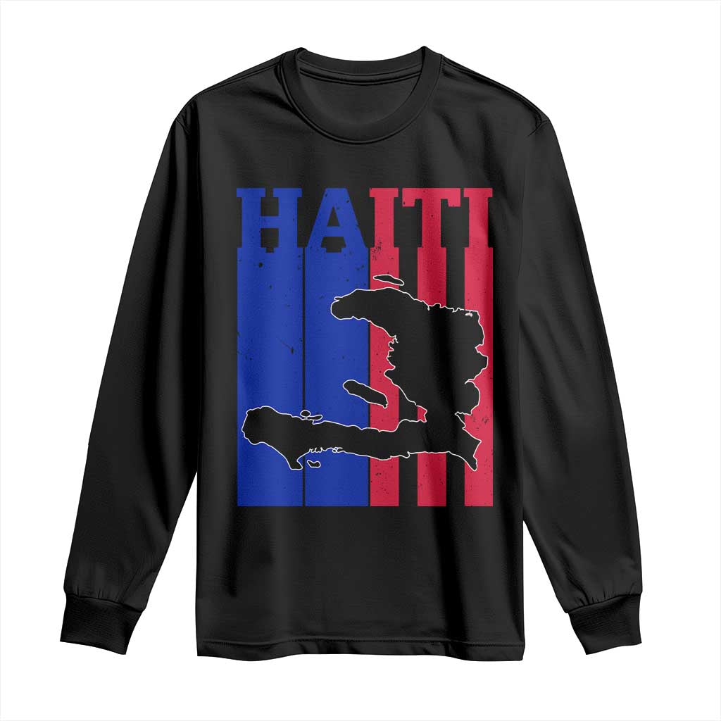 Vintage Retro Map of Haiti Long Sleeve Shirt Haitian Heritage Pride Travel Souvenir