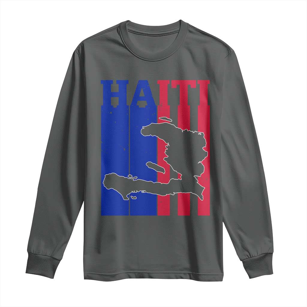 Vintage Retro Map of Haiti Long Sleeve Shirt Haitian Heritage Pride Travel Souvenir