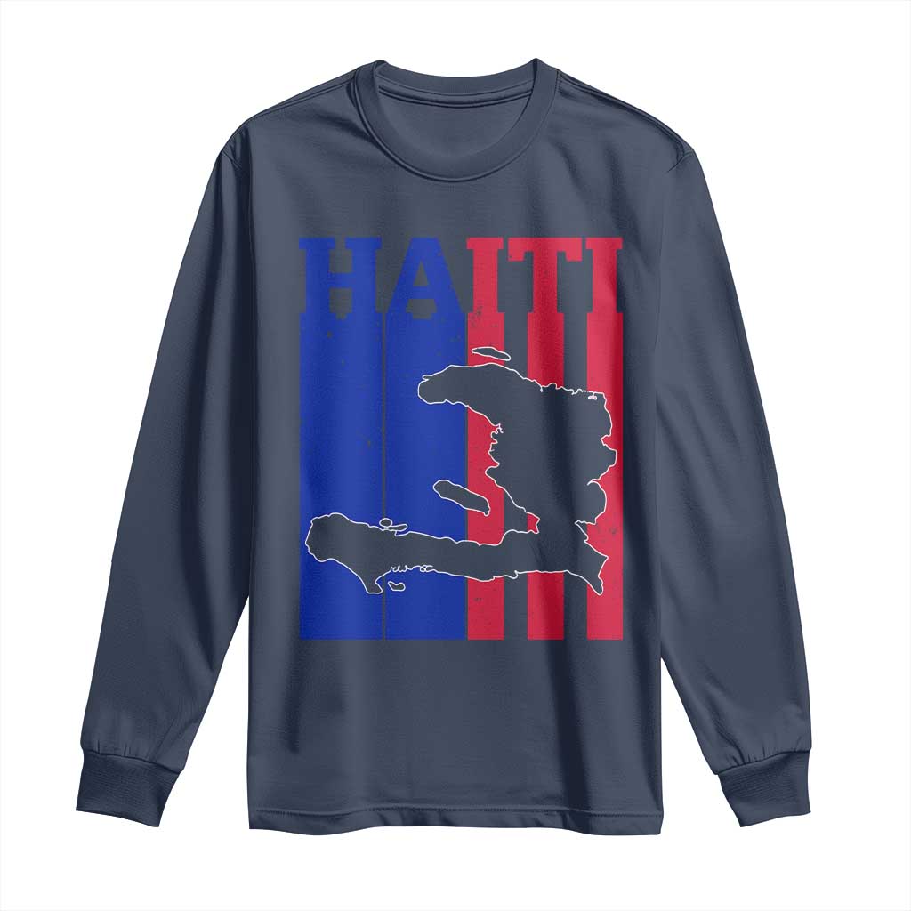Vintage Retro Map of Haiti Long Sleeve Shirt Haitian Heritage Pride Travel Souvenir