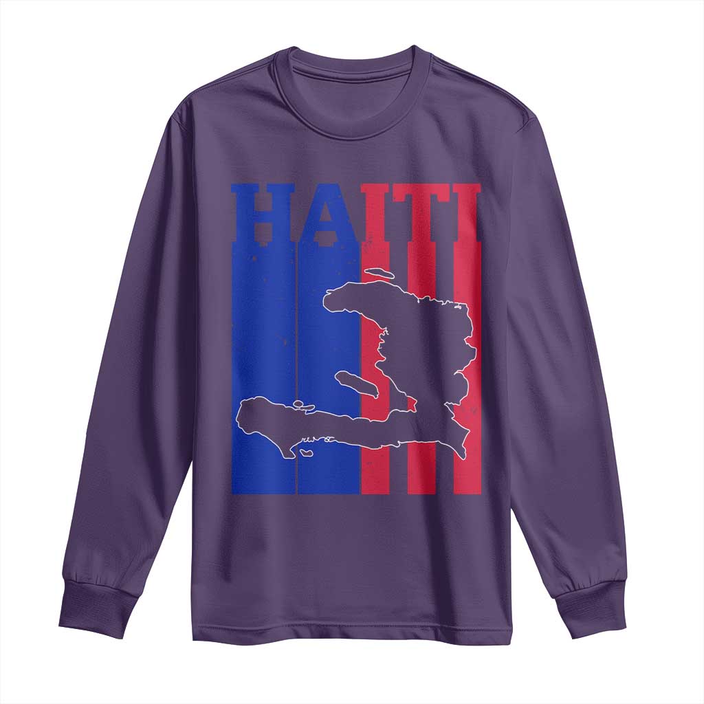 Vintage Retro Map of Haiti Long Sleeve Shirt Haitian Heritage Pride Travel Souvenir