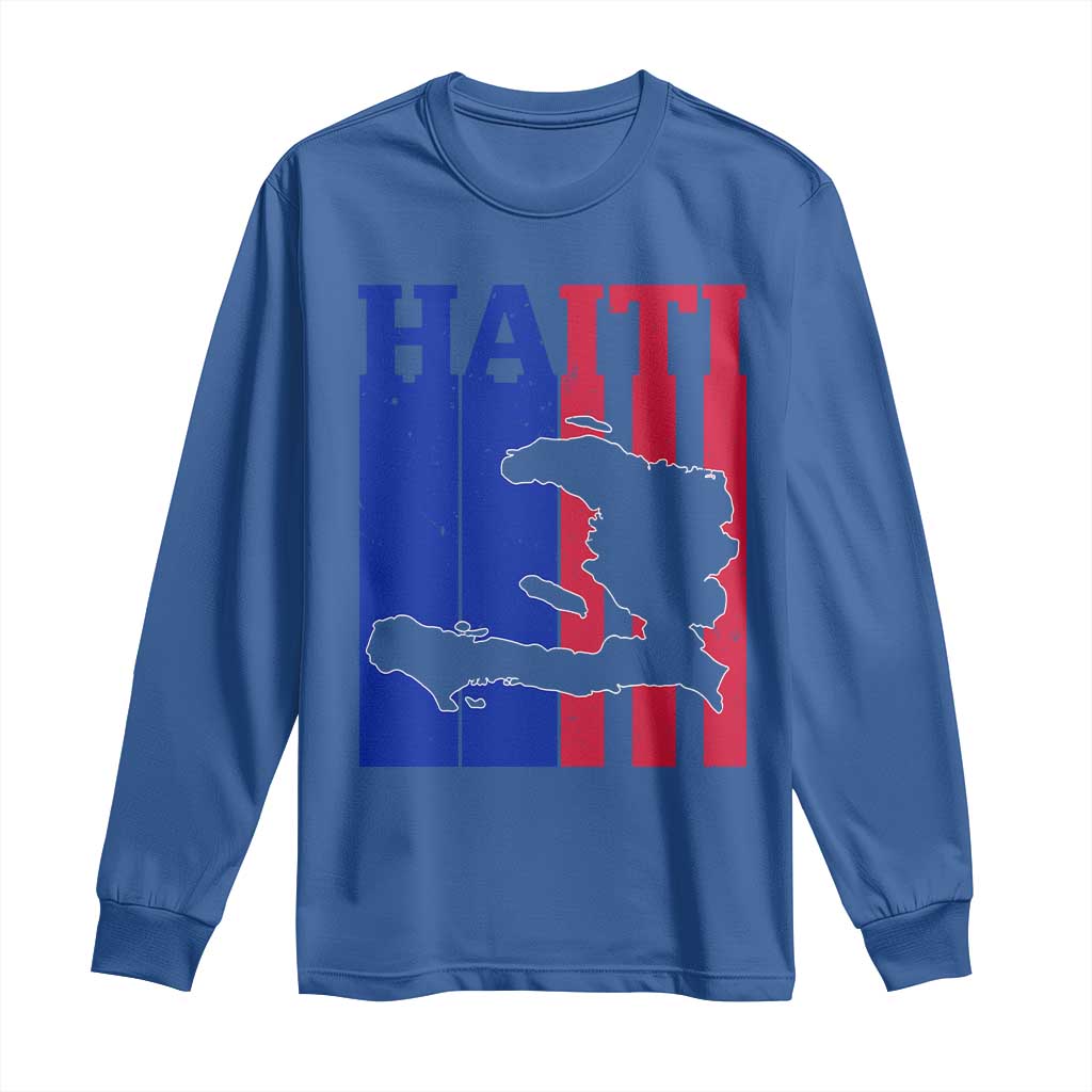 Vintage Retro Map of Haiti Long Sleeve Shirt Haitian Heritage Pride Travel Souvenir