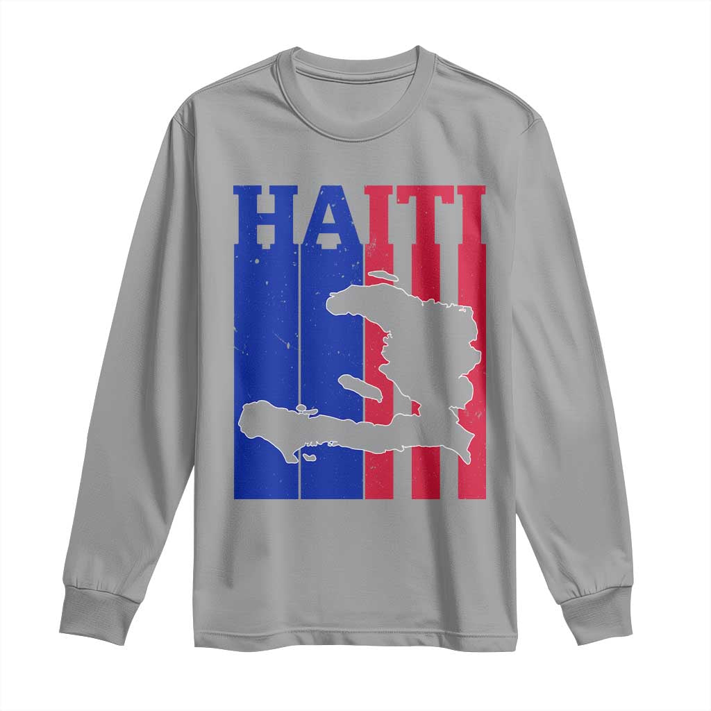 Vintage Retro Map of Haiti Long Sleeve Shirt Haitian Heritage Pride Travel Souvenir