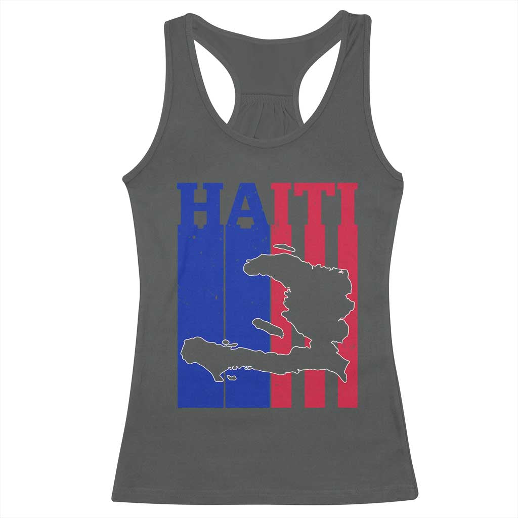 Vintage Retro Map of Haiti Racerback Tank Top Haitian Heritage Pride Travel Souvenir