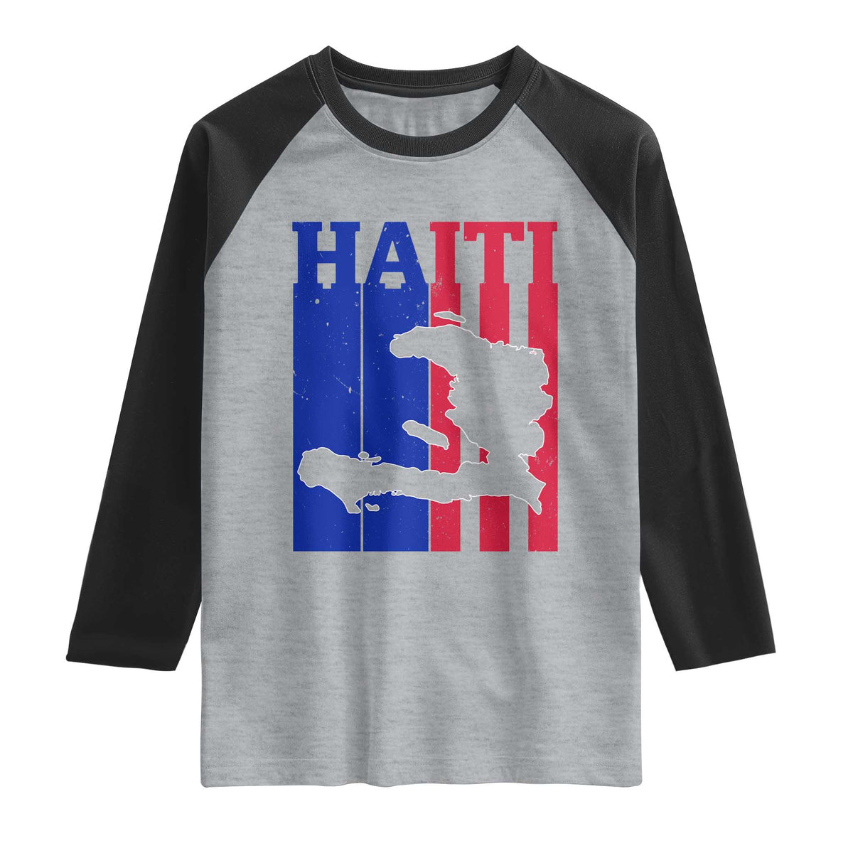Vintage Retro Map of Haiti Raglan Shirt Haitian Heritage Pride Travel Souvenir