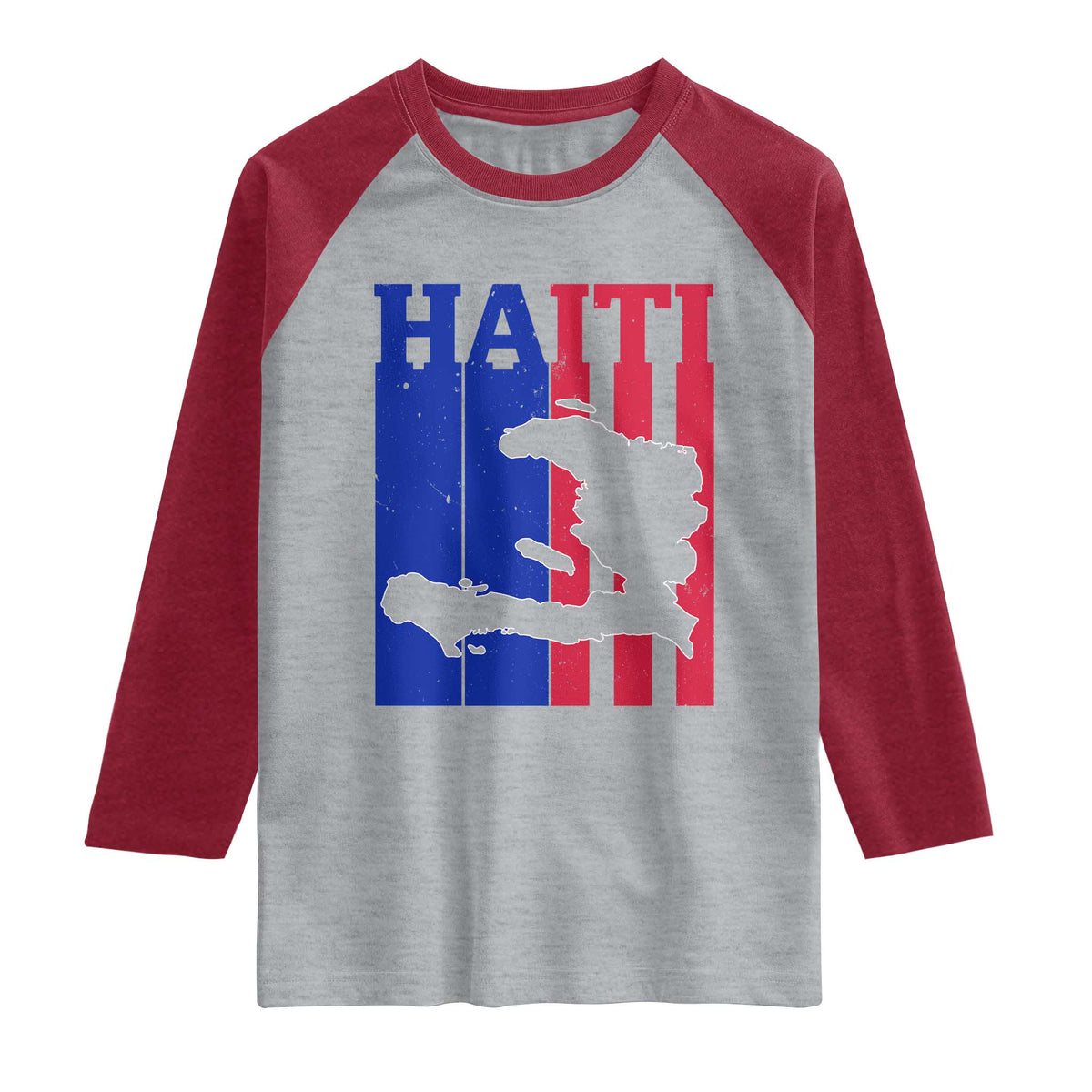 Vintage Retro Map of Haiti Raglan Shirt Haitian Heritage Pride Travel Souvenir