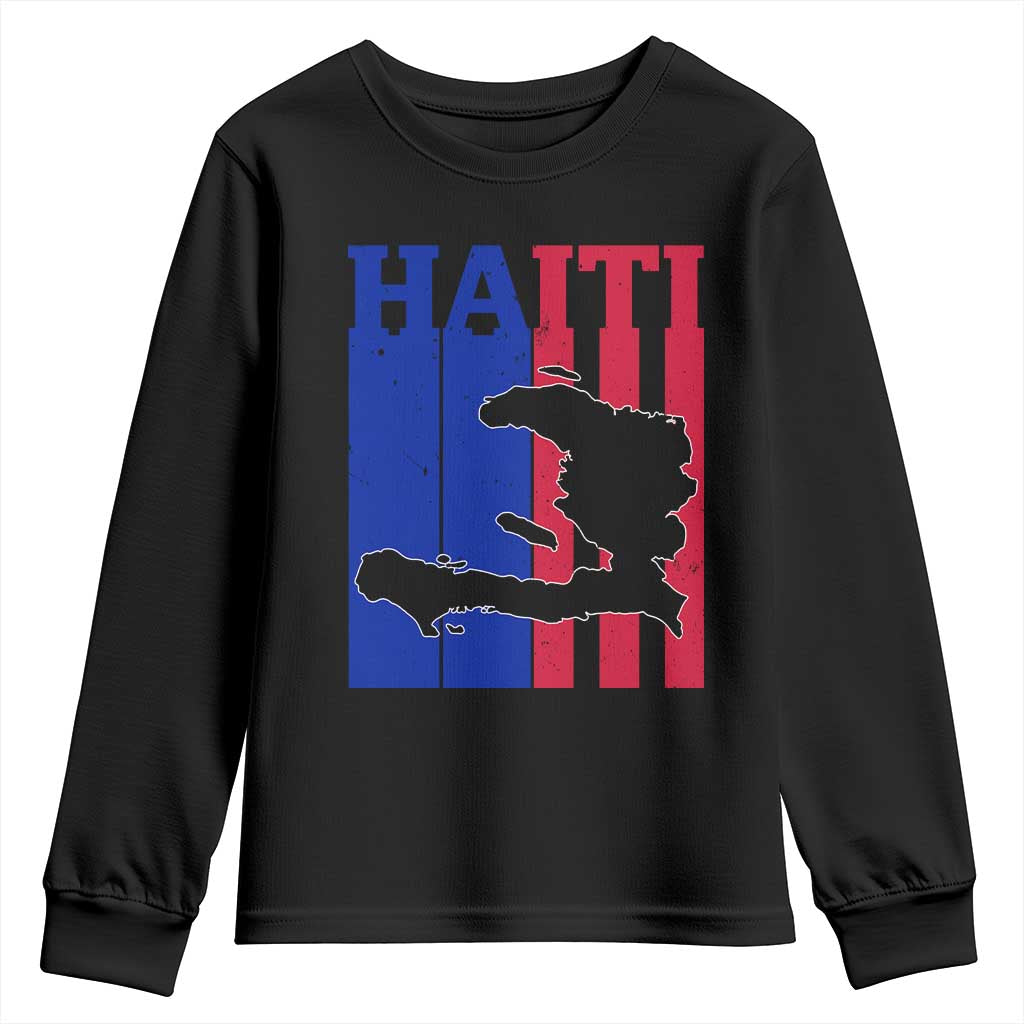 Vintage Retro Map of Haiti Youth Sweatshirt Haitian Heritage Pride Travel Souvenir