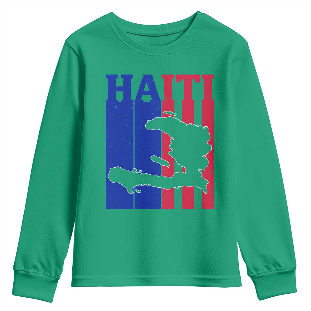 Vintage Retro Map of Haiti Youth Sweatshirt Haitian Heritage Pride Travel Souvenir
