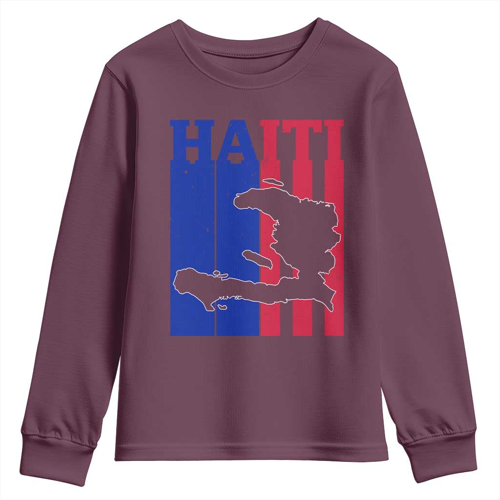 Vintage Retro Map of Haiti Youth Sweatshirt Haitian Heritage Pride Travel Souvenir