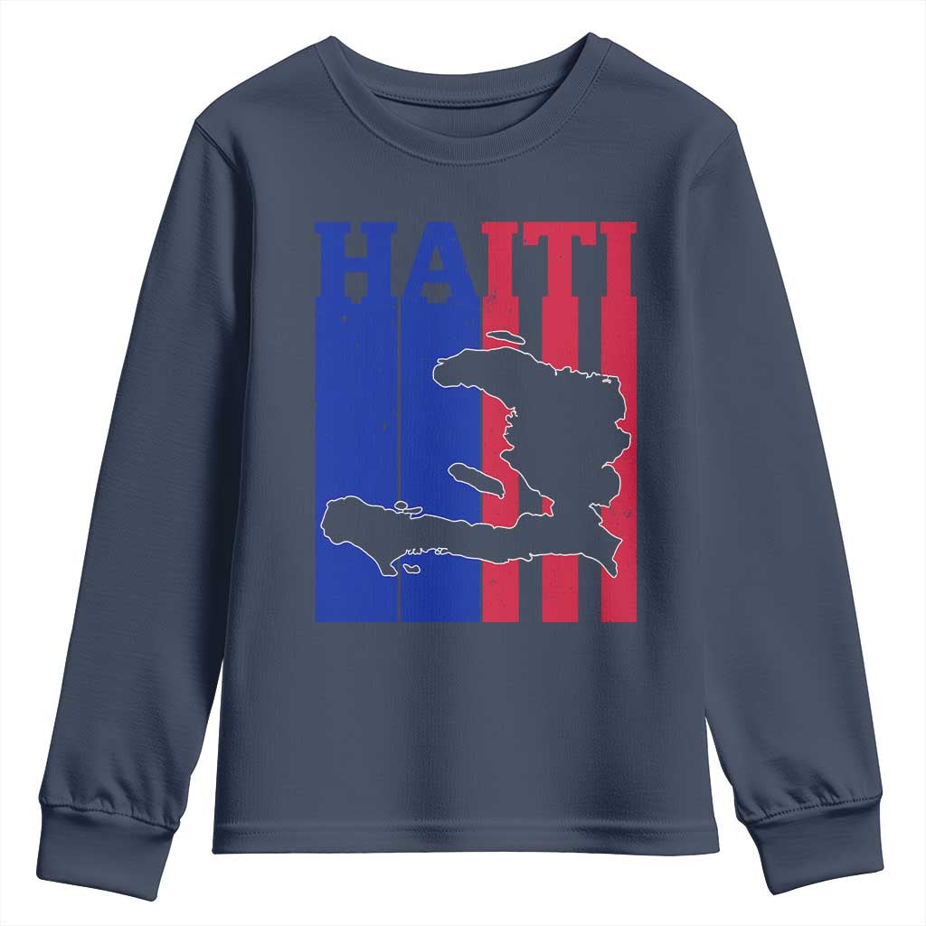 Vintage Retro Map of Haiti Youth Sweatshirt Haitian Heritage Pride Travel Souvenir