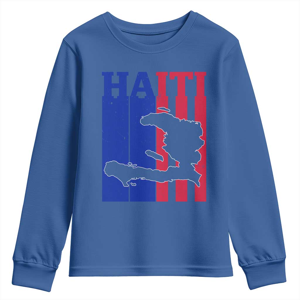 Vintage Retro Map of Haiti Youth Sweatshirt Haitian Heritage Pride Travel Souvenir