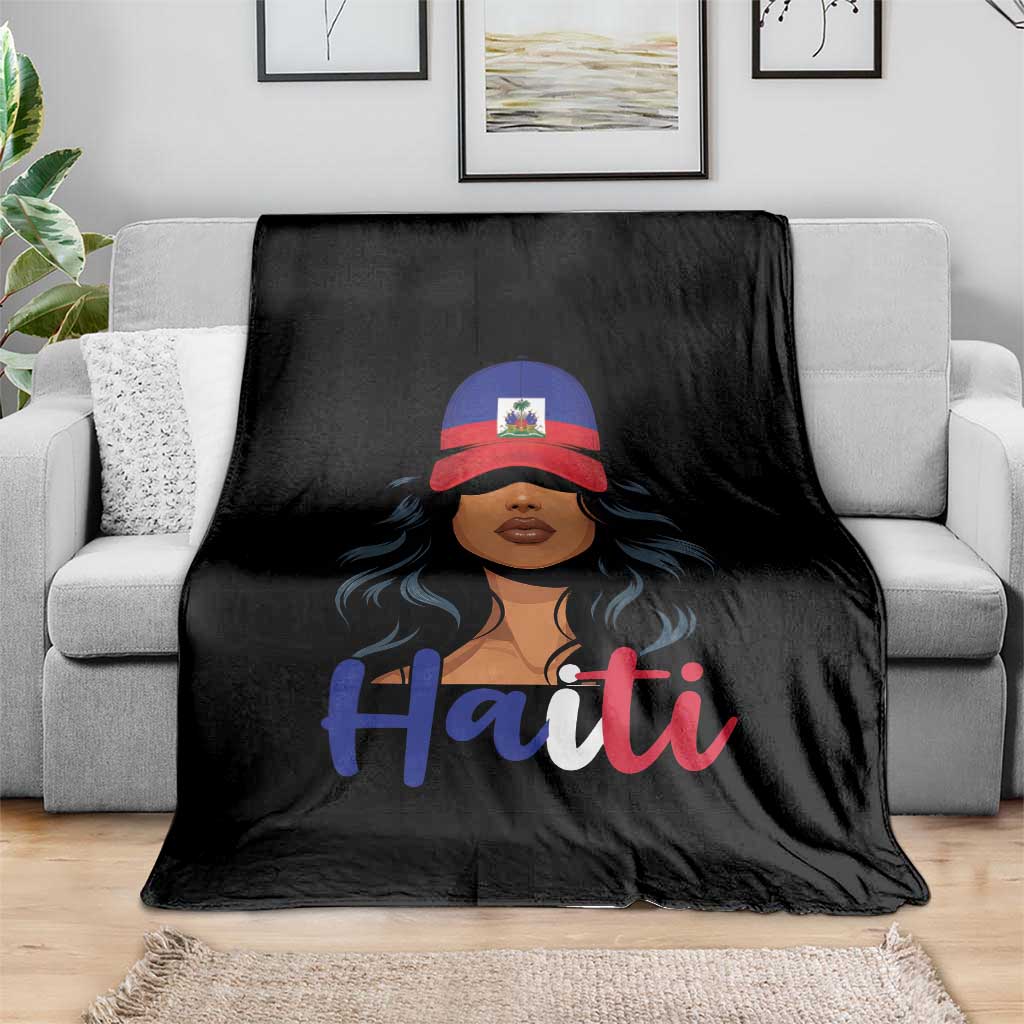 Beautiful Haitian Girl in Flag Baseball Cap Throw Blanket Haiti Heritage Pride