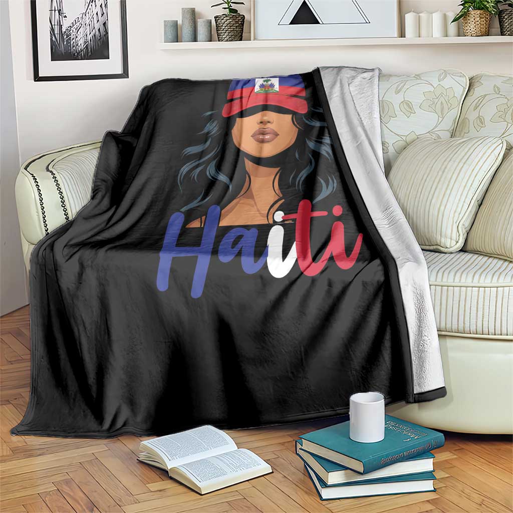 Beautiful Haitian Girl in Flag Baseball Cap Throw Blanket Haiti Heritage Pride