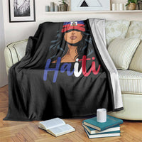 Beautiful Haitian Girl in Flag Baseball Cap Throw Blanket Haiti Heritage Pride