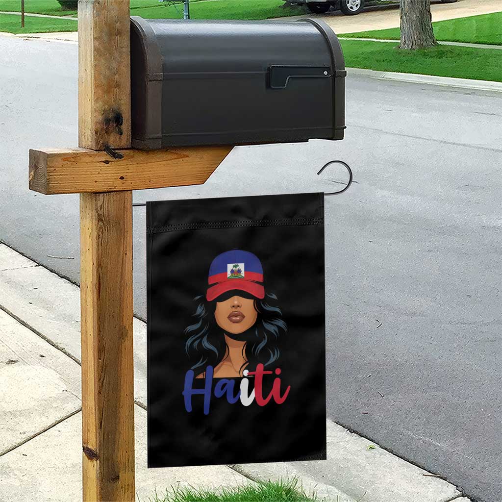 Beautiful Haitian Girl in Flag Baseball Cap Garden Flag Haiti Heritage Pride