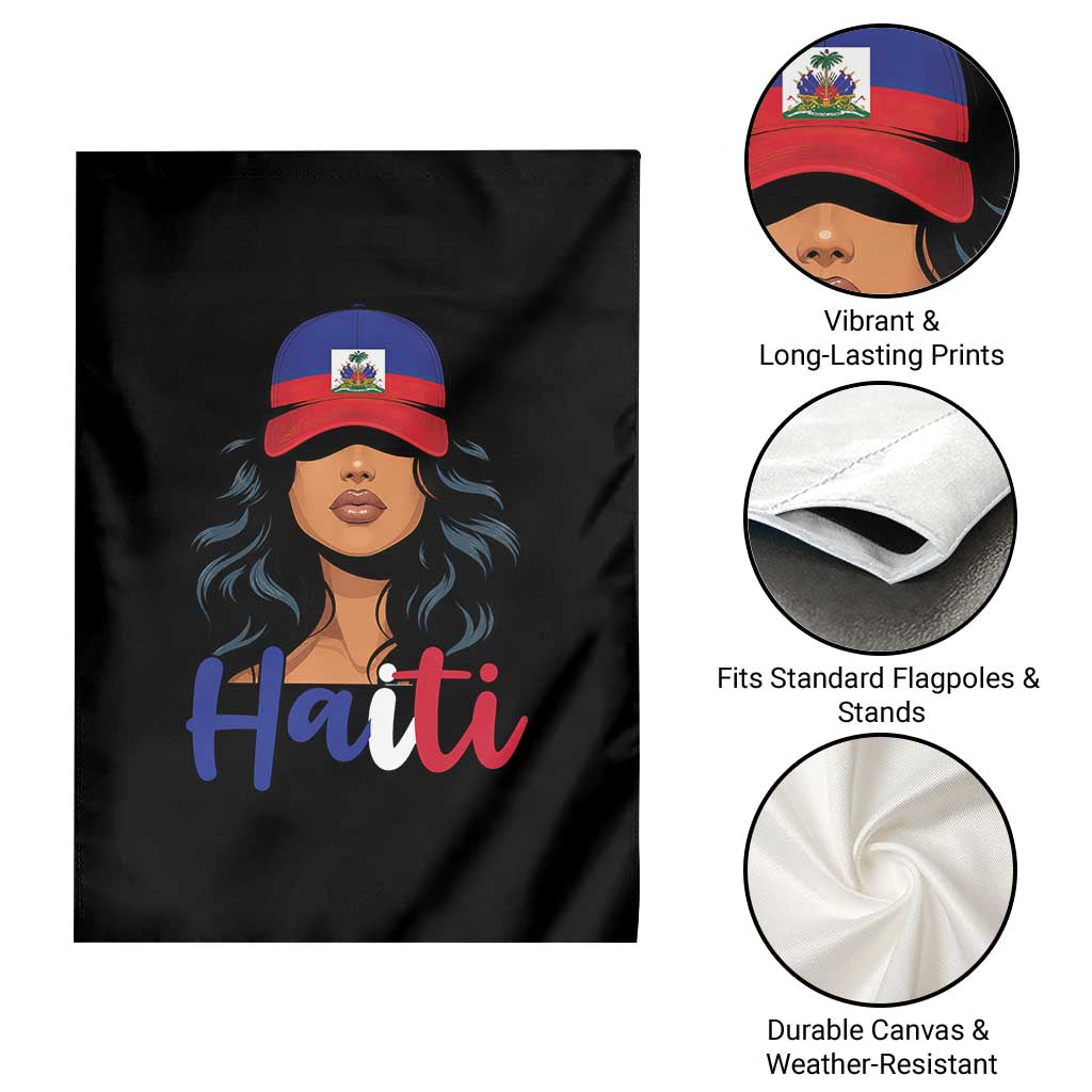 Beautiful Haitian Girl in Flag Baseball Cap Garden Flag Haiti Heritage Pride