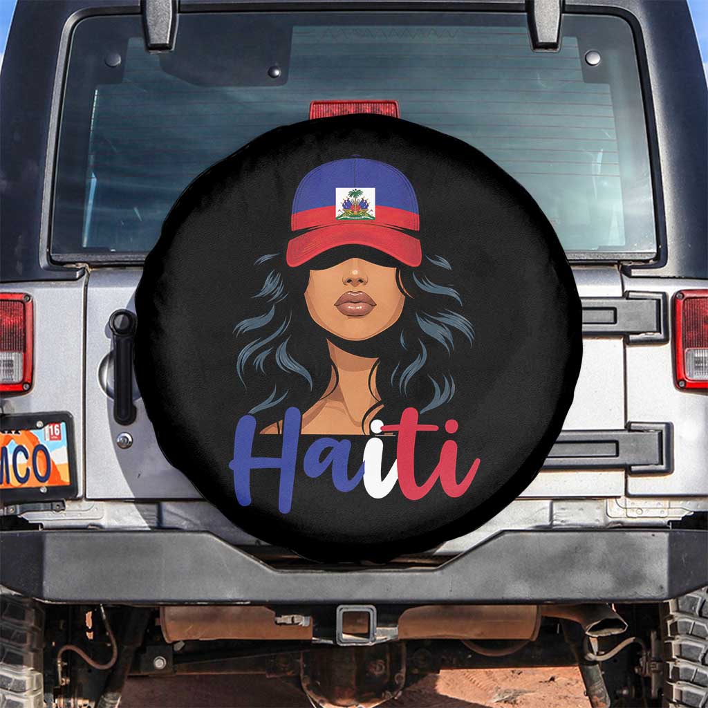 Beautiful Haitian Girl in Flag Baseball Cap Spare Tire Cover Haiti Heritage Pride