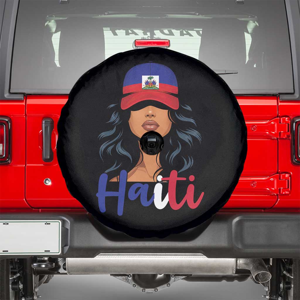 Beautiful Haitian Girl in Flag Baseball Cap Spare Tire Cover Haiti Heritage Pride