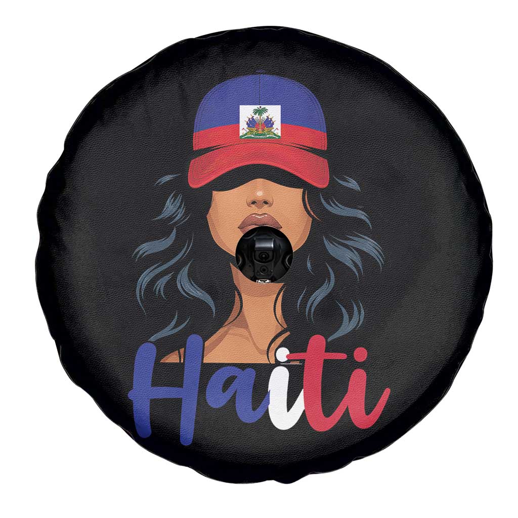 Beautiful Haitian Girl in Flag Baseball Cap Spare Tire Cover Haiti Heritage Pride