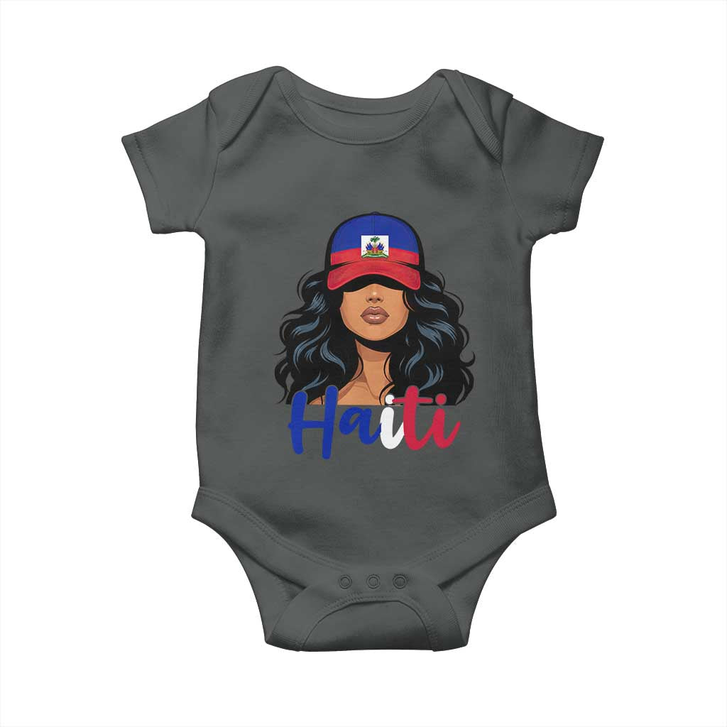 Beautiful Haitian Girl in Flag Baseball Cap Baby Onesie Haiti Heritage Pride