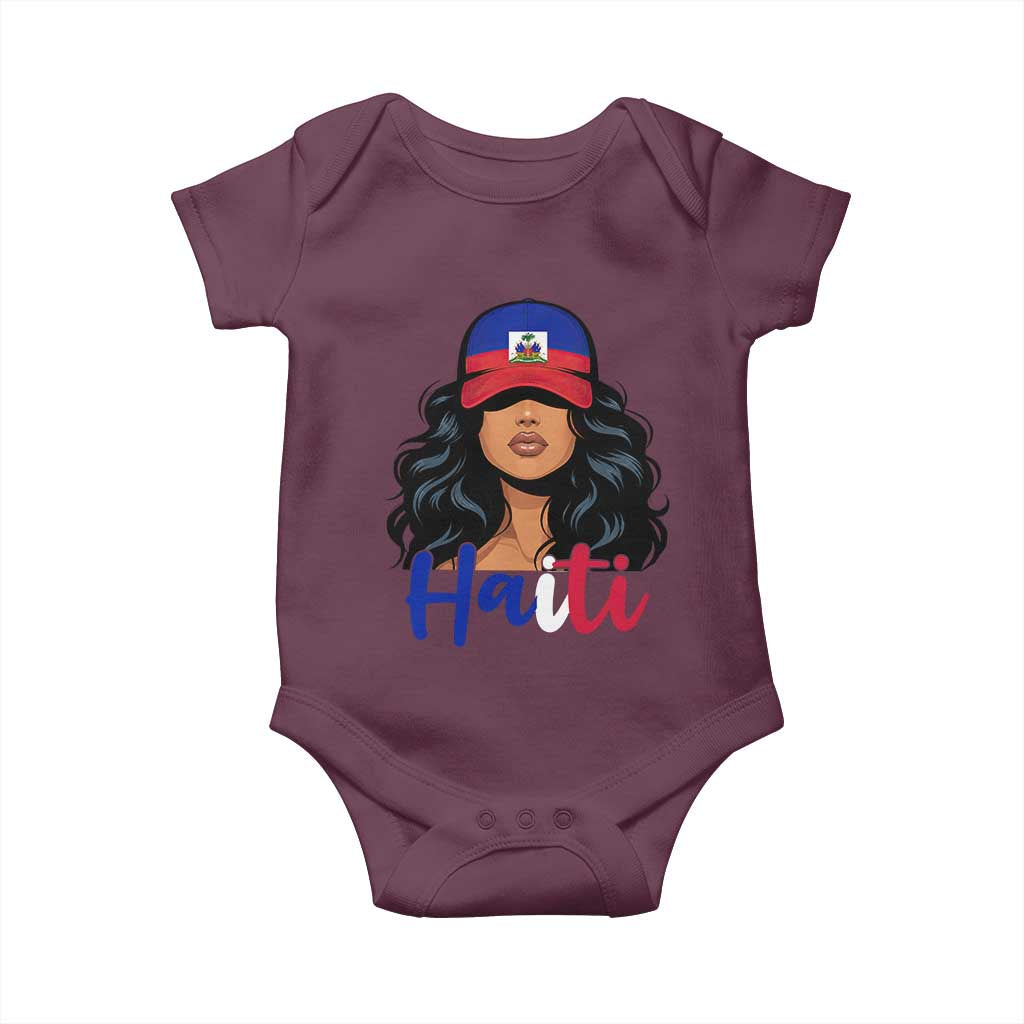 Beautiful Haitian Girl in Flag Baseball Cap Baby Onesie Haiti Heritage Pride