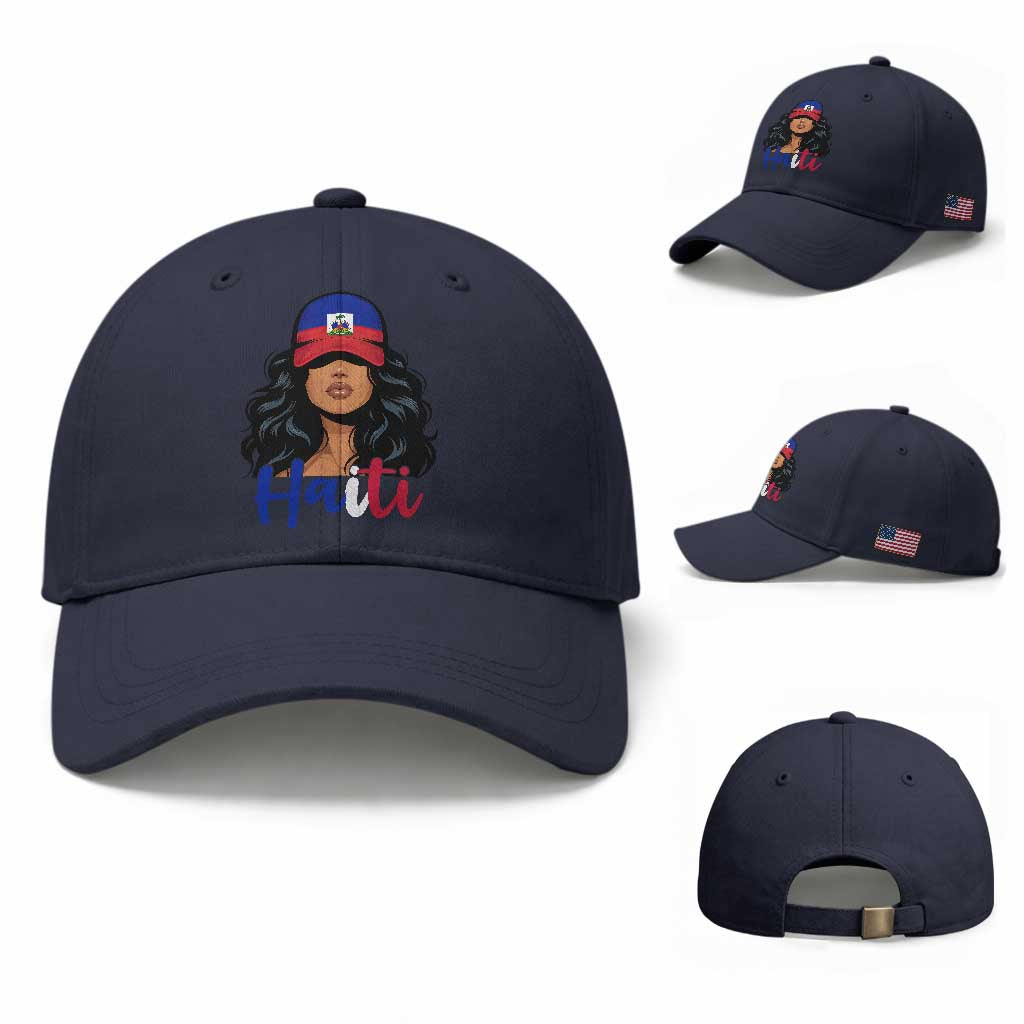 Beautiful Haitian Girl in Flag Baseball Cap Baseball Cap Haiti Heritage Pride