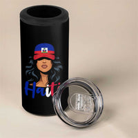 Beautiful Haitian Girl in Flag Baseball Cap 4 in 1 Can Cooler Tumbler Haiti Heritage Pride