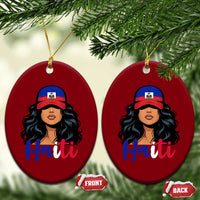 Beautiful Haitian Girl in Flag Baseball Cap Ceramic Ornament Haiti Heritage Pride